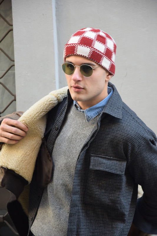 Berretto Cashmere - Checkered Red