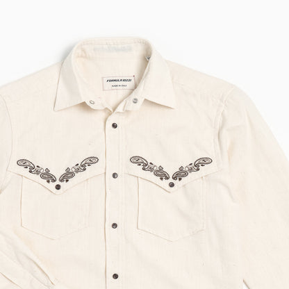 Camicia Texana Denim cimosa - Ecrù Paisley