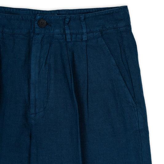 Pantaloni con 2 pince in lino - Blu