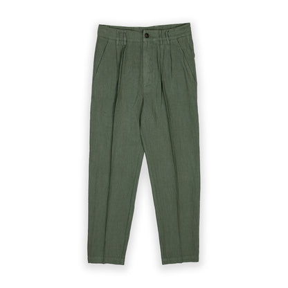 Pantaloni con 2 pince in lino - Verde Salvia