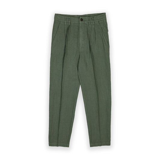 Pantaloni con 2 pince in lino - Verde Salvia