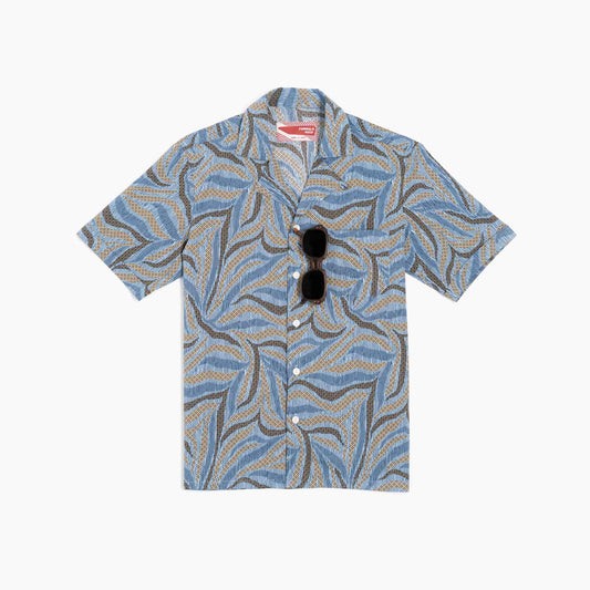 Camicia maniche corte - stampa jungle sfondo azzurro