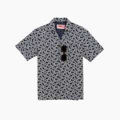 Camicia maniche corte - stampa greca fondo blu scuro