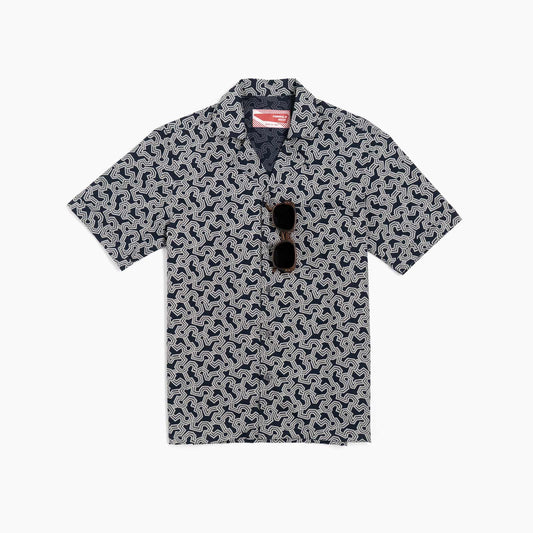 Camicia maniche corte - stampa greca fondo blu scuro
