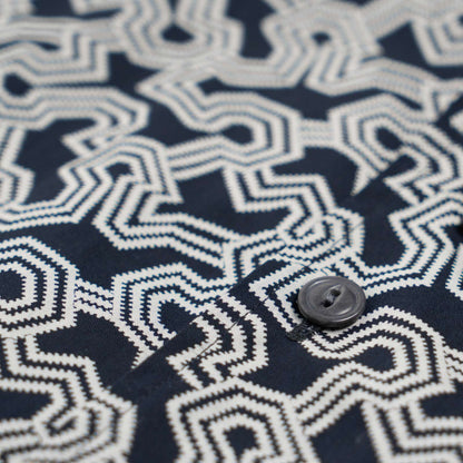 Camicia maniche corte - stampa greca fondo blu scuro