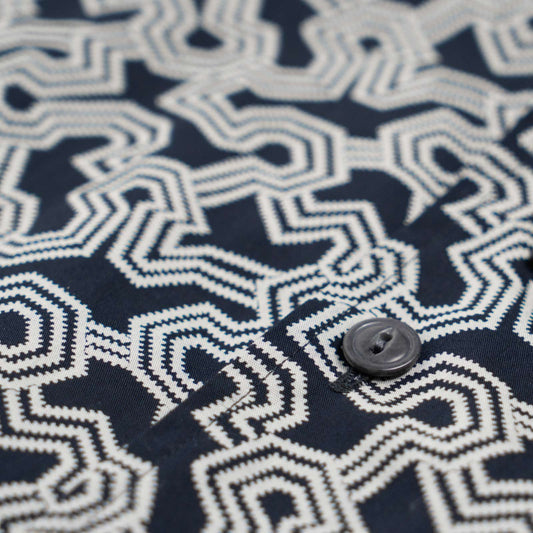 Camicia maniche corte - stampa greca fondo blu scuro
