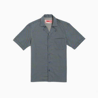 Camicia maniche corte - stampa geometrica fondo blu