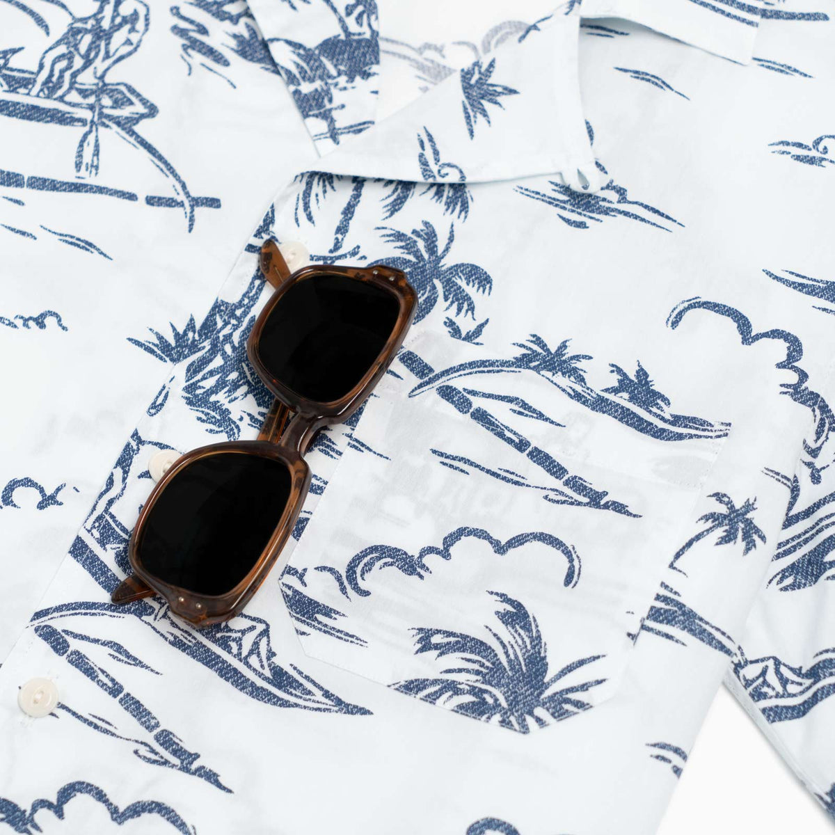 Camicia maniche corte - stampa Hawaii sfondo bianco