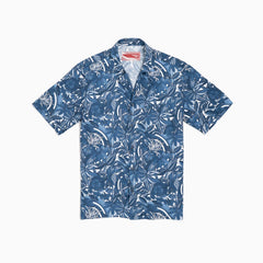 Camicia maniche corte - stampa floreale sfondo blu