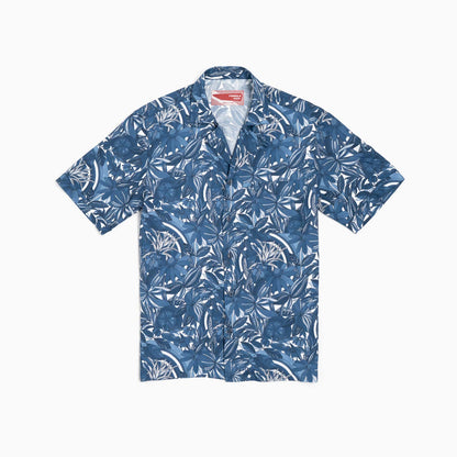 Camicia maniche corte - stampa floreale sfondo blu