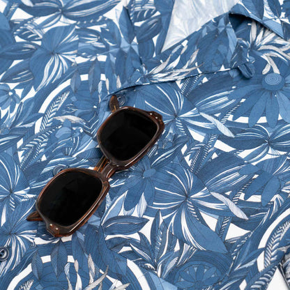 Camicia maniche corte - stampa floreale sfondo blu