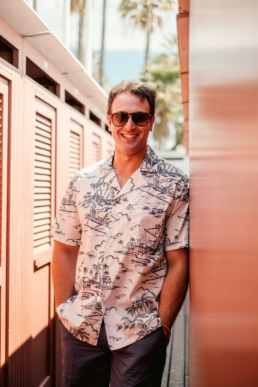 Camicia maniche corte - stampa Hawaii sfondo bianco