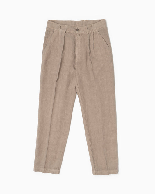 Pantaloni con 2 pince in lino - Khaki