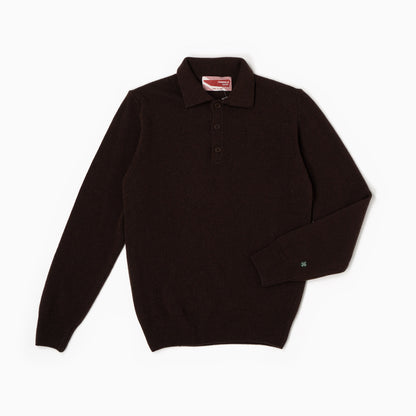 Maglione collo polo 100% lana merinos - Cioccolato