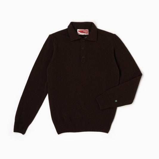 Maglione collo polo 100% lana merinos - Cioccolato