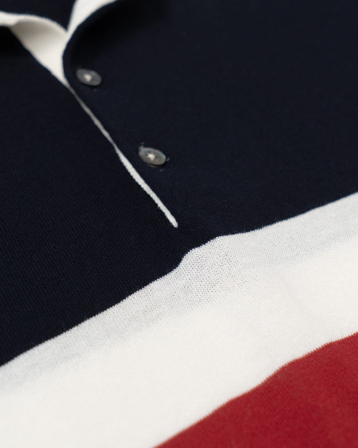 Rugby Polo in Cotton Crepe - Blue Navy Cardinal Red/ Off White