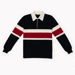 Rugby Polo in Cotton Crepe - Blue Navy Cardinal Red/ Off White
