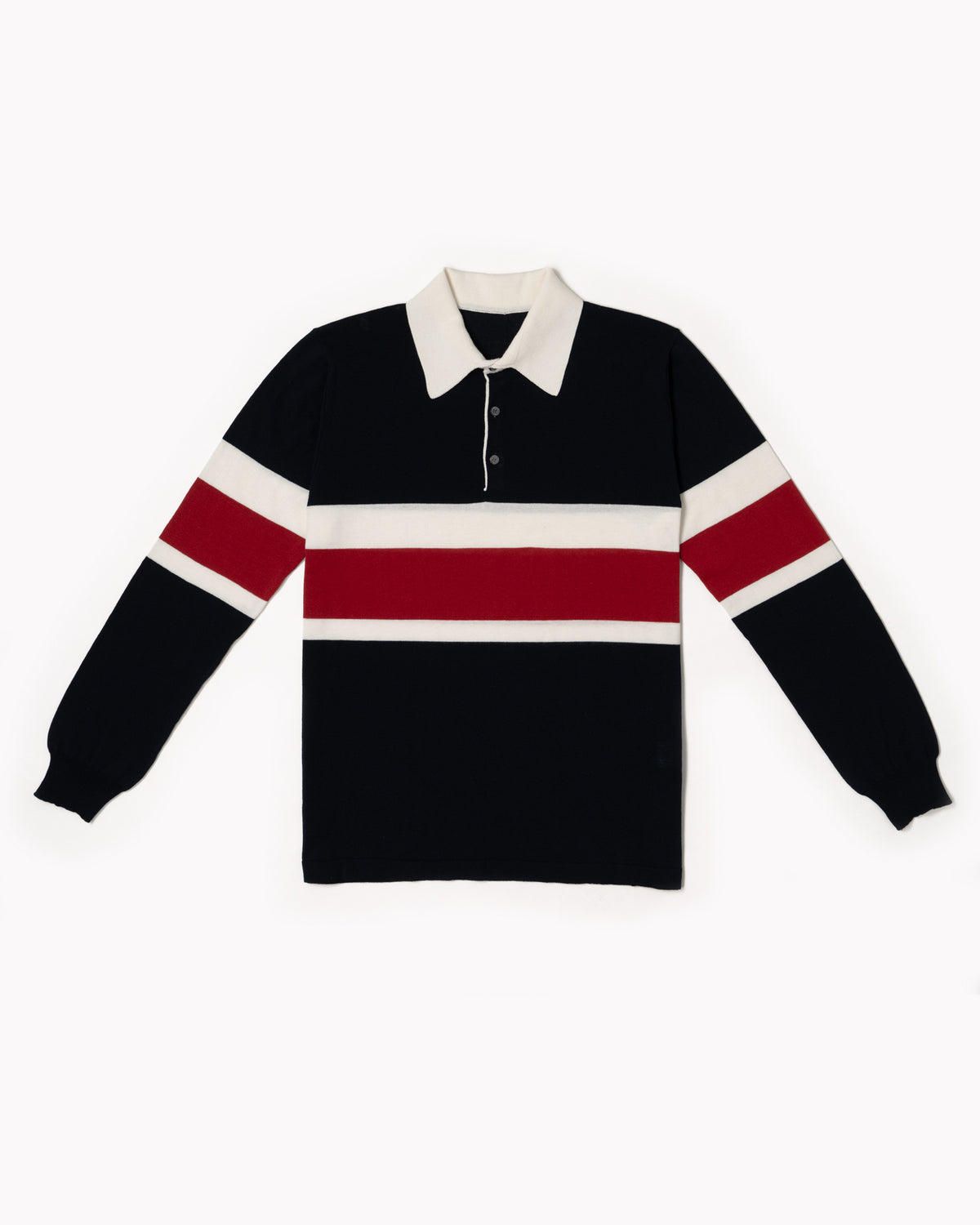 Rugby Polo in Cotton Crepe - Blue Navy Cardinal Red/ Off White