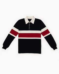 Rugby Polo in Cotton Crepe - Blue Navy Cardinal Red/ Off White