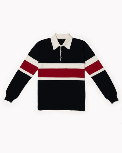 Rugby Polo in Cotton Crepe - Blue Navy Cardinal Red/ Off White