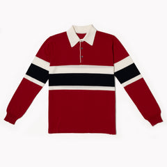 Rugby Polo in Cotton Crepe - Cardinal Red Blue Navy / Off White
