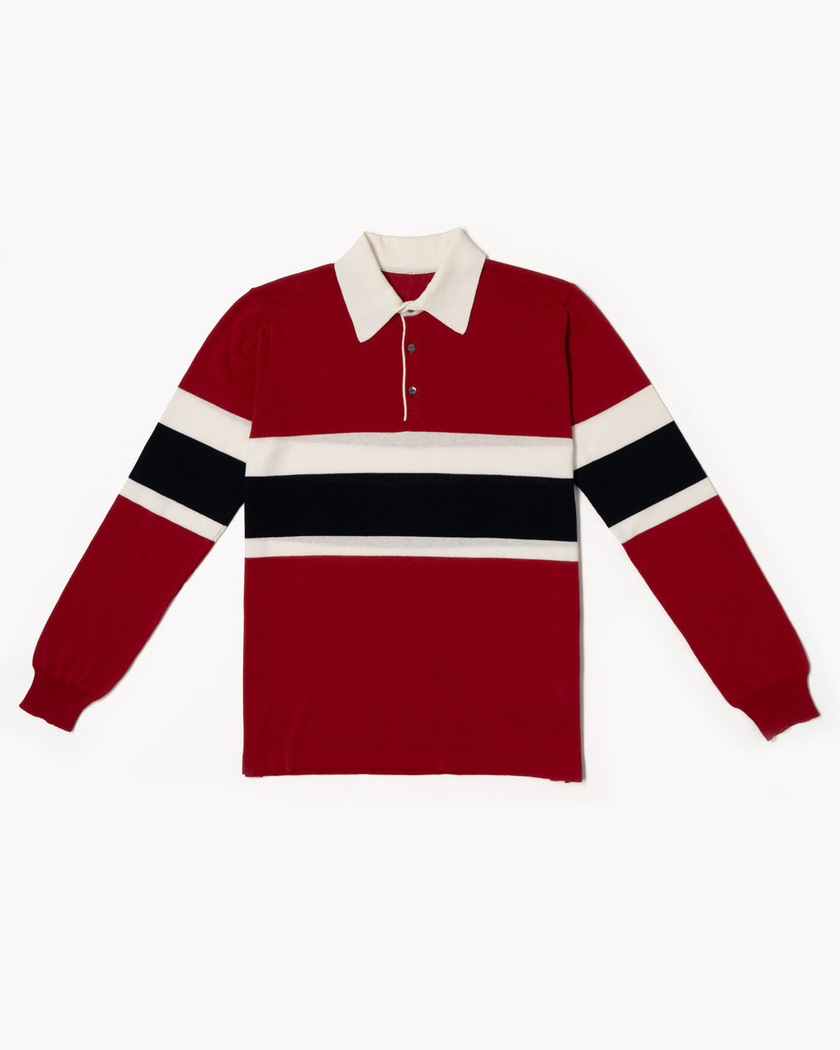Rugby Polo in Cotton Crepe - Cardinal Red Blue Navy / Off White