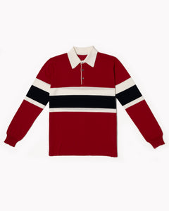 Rugby Polo in Cotton Crepe - Cardinal Red Blue Navy / Off White