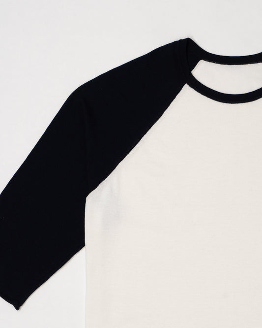 Raglan Tee in Cotton Crepe - Off White/Blue Navy