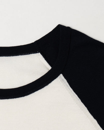 Raglan Tee in Cotton Crepe - Off White/Blue Navy
