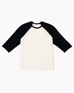 Raglan Tee in Cotton Crepe - Off White/Blue Navy
