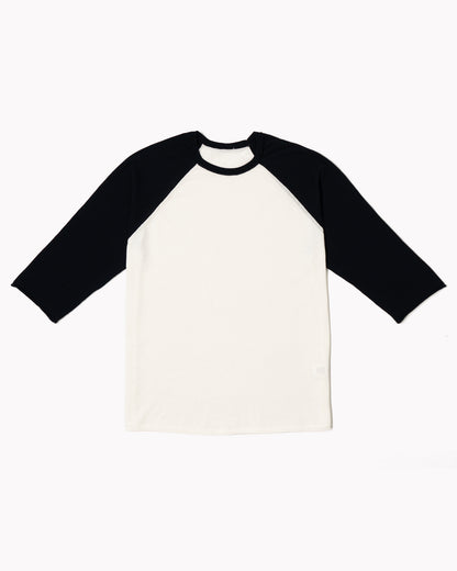 Raglan Tee in Cotton Crepe - Off White/Blue Navy