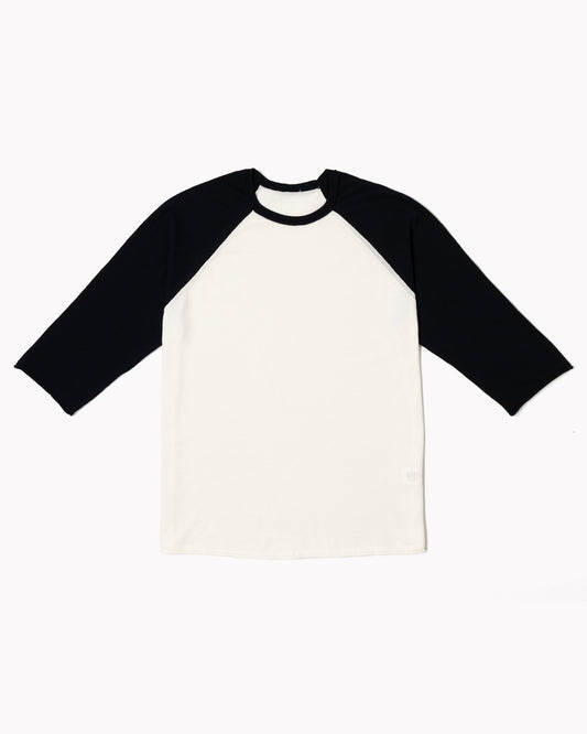 Raglan Tee in Cotton Crepe - Off White/Blue Navy