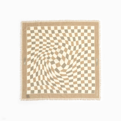 Bandana in lana merinos - Beige a scacchi