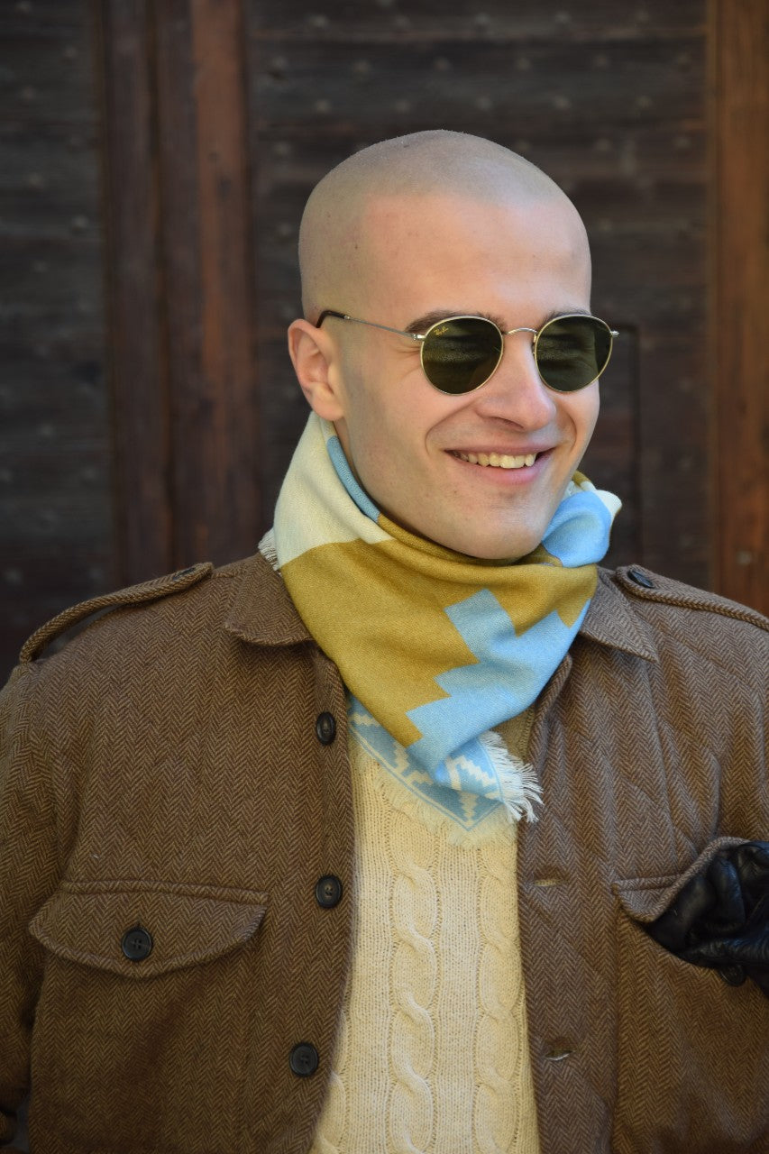 Native Wool Bandana - Turquoise & Brown